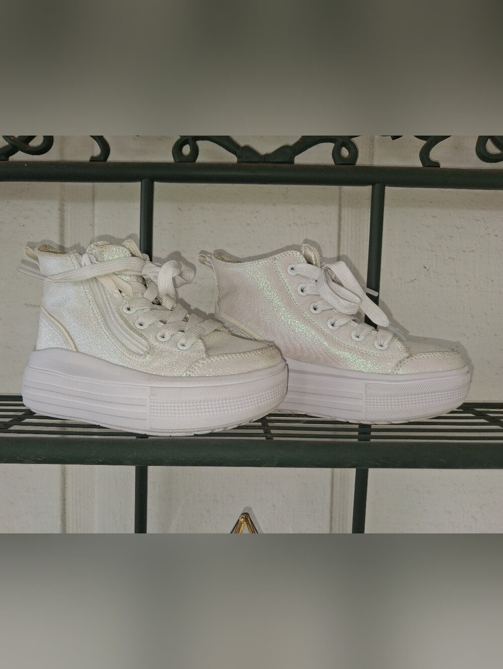 Skechers Girls Hyperlift Platform High-Top Sneakers-Iridescent White